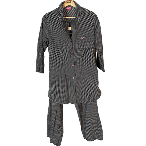 Betsey Johnson Other - Betsey Johnson B&W Polka Dot Heart Buttons Pajama Set Size Small